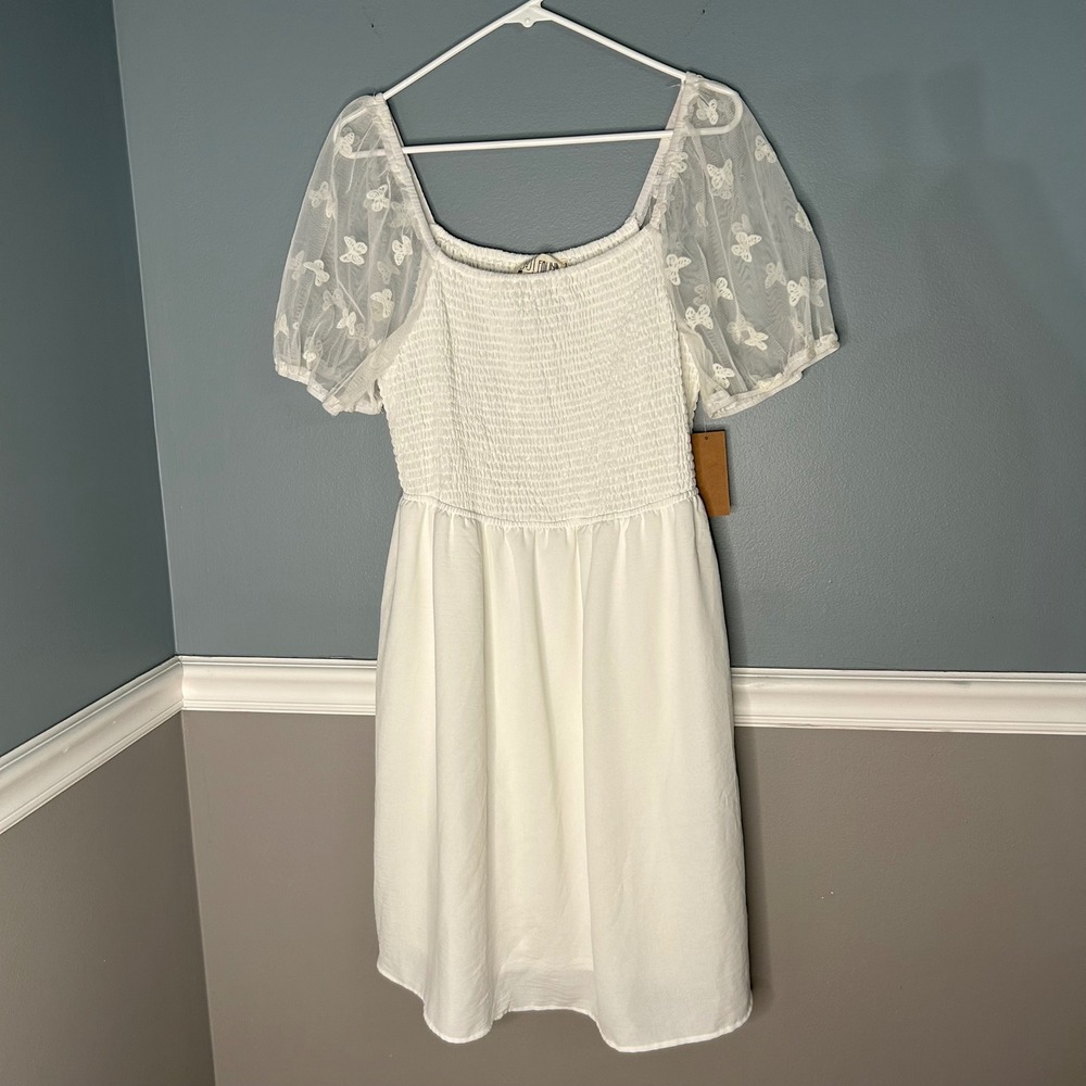 Just Found White Butterfly Sleeve Dress 1X NEW garden tea party